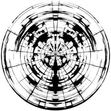 Siyah-Beyaz Grunge Üst üste bindirme elementi. Daire şekli, logo, rozet, etiket, simge. Soyut Tehlike Doku Arkaplanı. Kirli Vintage Monochrome Vektör İllüstrasyon Arkaplanı. Fırça Vuruşları Şablonu