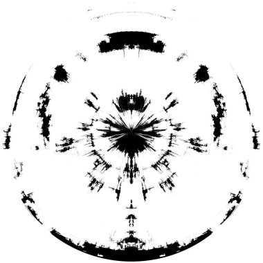 Siyah-Beyaz Grunge Üst üste bindirme elementi. Daire şekli, logo, rozet, etiket, simge. Soyut Tehlike Doku Arkaplanı. Kirli Vintage Monochrome Vektör İllüstrasyon Arkaplanı. Fırça Vuruşları Şablonu