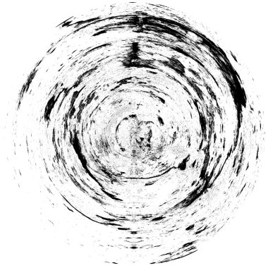 Siyah-Beyaz Grunge Üst üste bindirme elementi. Daire şekli, logo, rozet, etiket, simge. Soyut Tehlike Doku Arkaplanı. Kirli Vintage Monochrome Vektör İllüstrasyon Arkaplanı. Fırça Vuruşları Şablonu