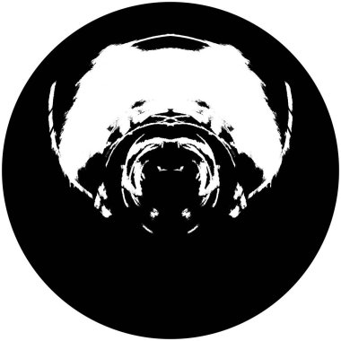 Siyah-Beyaz Grunge Üst üste bindirme elementi. Daire şekli, logo, rozet, etiket, simge. Soyut Tehlike Doku Arkaplanı. Kirli Vintage Monochrome Vektör İllüstrasyon Arkaplanı. Fırça Vuruşları Şablonu