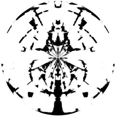 Siyah-Beyaz Grunge Üst üste bindirme elementi. Daire şekli, logo, rozet, etiket, simge. Soyut Tehlike Doku Arkaplanı. Kirli Vintage Monochrome Vektör İllüstrasyon Arkaplanı. Fırça Vuruşları Şablonu