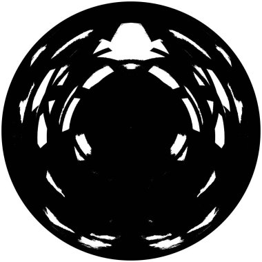 Siyah-Beyaz Grunge Üst üste bindirme elementi. Daire şekli, logo, rozet, etiket, simge. Soyut Tehlike Doku Arkaplanı. Kirli Vintage Monochrome Vektör İllüstrasyon Arkaplanı. Fırça Vuruşları Şablonu