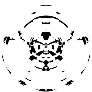 Siyah-Beyaz Grunge Üst üste bindirme elementi. Daire şekli, logo, rozet, etiket, simge. Soyut Tehlike Doku Arkaplanı. Kirli Vintage Monochrome Vektör İllüstrasyon Arkaplanı. Fırça Vuruşları Şablonu