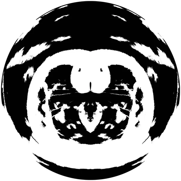 Siyah-Beyaz Grunge Üst üste bindirme elementi. Daire şekli, logo, rozet, etiket, simge. Soyut Tehlike Doku Arkaplanı. Kirli Vintage Monochrome Vektör İllüstrasyon Arkaplanı. Fırça Vuruşları Şablonu