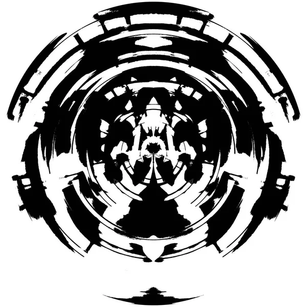Siyah-Beyaz Grunge Üst üste bindirme elementi. Daire şekli, logo, rozet, etiket, simge. Soyut Tehlike Doku Arkaplanı. Kirli Vintage Monochrome Vektör İllüstrasyon Arkaplanı. Fırça Vuruşları Şablonu