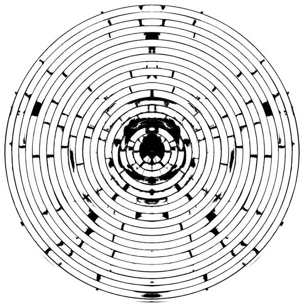 黑白圆曲柄叠置元件 圆形图案 困难的纹理背拉 肮脏的复古单色矢量图解背景 刷子笔划模板 — 图库照片