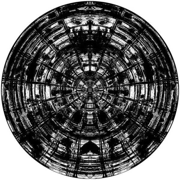 Siyah-Beyaz Grunge Üst üste bindirme elementi. Daire şekli, logo, rozet, etiket, simge. Soyut Tehlike Doku Arkaplanı. Kirli Vintage Monochrome Vektör İllüstrasyon Arkaplanı. Fırça Vuruşları Şablonu