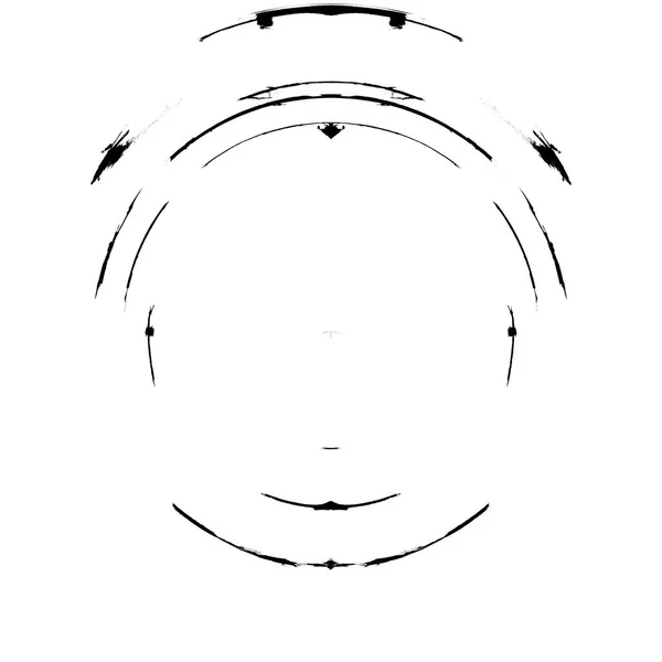 黑白圆曲柄叠置元件 圆形图案 困难的纹理背拉 肮脏的复古单色矢量图解背景 刷子笔划模板 — 图库照片