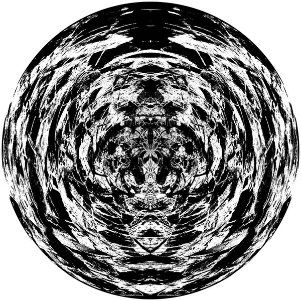 Siyah-Beyaz Grunge Üst üste bindirme elementi. Daire şekli, logo, rozet, etiket, simge. Soyut Tehlike Doku Arkaplanı. Kirli Vintage Monochrome Vektör İllüstrasyon Arkaplanı. Fırça Vuruşları Şablonu