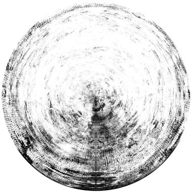 Siyah-Beyaz Grunge Üst üste bindirme elementi. Daire şekli, logo, rozet, etiket, simge. Soyut Tehlike Doku Arkaplanı. Kirli Vintage Monochrome Vektör İllüstrasyon Arkaplanı. Fırça Vuruşları Şablonu