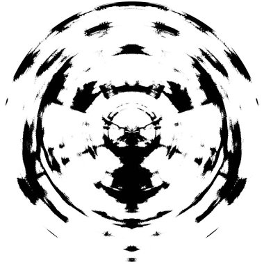 Siyah-Beyaz Grunge Üst üste bindirme elementi. Daire şekli, logo, rozet, etiket, simge. Soyut Tehlike Doku Arkaplanı. Kirli Vintage Monochrome Vektör İllüstrasyon Arkaplanı. Fırça Vuruşları Şablonu