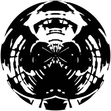 Siyah-Beyaz Grunge Üst üste bindirme elementi. Daire şekli, logo, rozet, etiket, simge. Soyut Tehlike Doku Arkaplanı. Kirli Vintage Monochrome Vektör İllüstrasyon Arkaplanı. Fırça Vuruşları Şablonu