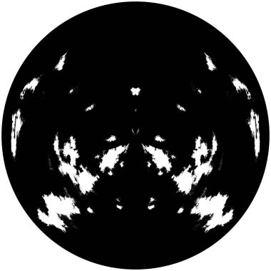 Siyah-Beyaz Grunge Üst üste bindirme elementi. Daire şekli, logo, rozet, etiket, simge. Soyut Tehlike Doku Arkaplanı. Kirli Vintage Monochrome Vektör İllüstrasyon Arkaplanı. Fırça Vuruşları Şablonu
