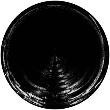 Siyah-Beyaz Grunge Üst üste bindirme elementi. Daire şekli, logo, rozet, etiket, simge. Soyut Tehlike Doku Arkaplanı. Kirli Vintage Monochrome Vektör İllüstrasyon Arkaplanı. Fırça Vuruşları Şablonu