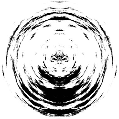 Siyah-Beyaz Grunge Üst üste bindirme elementi. Daire şekli, logo, rozet, etiket, simge. Soyut Tehlike Doku Arkaplanı. Kirli Vintage Monochrome Vektör İllüstrasyon Arkaplanı. Fırça Vuruşları Şablonu