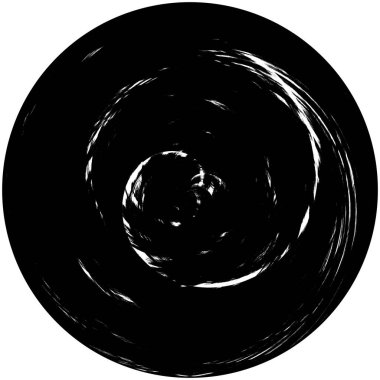 Siyah-Beyaz Grunge Üst üste bindirme elementi. Daire şekli, logo, rozet, etiket, simge. Soyut Tehlike Doku Arkaplanı. Kirli Vintage Monochrome Vektör İllüstrasyon Arkaplanı. Fırça Vuruşları Şablonu