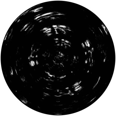 Siyah-Beyaz Grunge Üst üste bindirme elementi. Daire şekli, logo, rozet, etiket, simge. Soyut Tehlike Doku Arkaplanı. Kirli Vintage Monochrome Vektör İllüstrasyon Arkaplanı. Fırça Vuruşları Şablonu