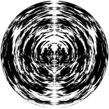 Siyah-Beyaz Grunge Üst üste bindirme elementi. Daire şekli, logo, rozet, etiket, simge. Soyut Tehlike Doku Arkaplanı. Kirli Vintage Monochrome Vektör İllüstrasyon Arkaplanı. Fırça Vuruşları Şablonu