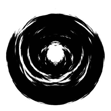 Siyah-Beyaz Grunge Üst üste bindirme elementi. Daire şekli, logo, rozet, etiket, simge. Soyut Tehlike Doku Arkaplanı. Kirli Vintage Monochrome Vektör İllüstrasyon Arkaplanı. Fırça Vuruşları Şablonu