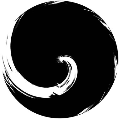 Siyah-Beyaz Grunge Üst üste bindirme elementi. Daire şekli, logo, rozet, etiket, simge. Soyut Tehlike Doku Arkaplanı. Kirli Vintage Monochrome Vektör İllüstrasyon Arkaplanı. Fırça Vuruşları Şablonu