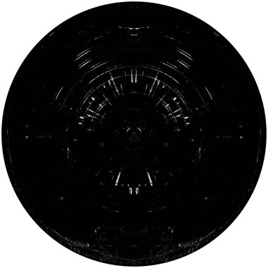 Siyah-Beyaz Grunge Üst üste bindirme elementi. Daire şekli, logo, rozet, etiket, simge. Soyut Tehlike Doku Arkaplanı. Kirli Vintage Monochrome Vektör İllüstrasyon Arkaplanı. Fırça Vuruşları Şablonu