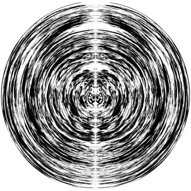 Siyah-Beyaz Grunge Üst üste bindirme elementi. Daire şekli, logo, rozet, etiket, simge. Soyut Tehlike Doku Arkaplanı. Kirli Vintage Monochrome Vektör İllüstrasyon Arkaplanı. Fırça Vuruşları Şablonu