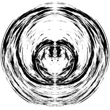 Siyah-Beyaz Grunge Üst üste bindirme elementi. Daire şekli, logo, rozet, etiket, simge. Soyut Tehlike Doku Arkaplanı. Kirli Vintage Monochrome Vektör İllüstrasyon Arkaplanı. Fırça Vuruşları Şablonu