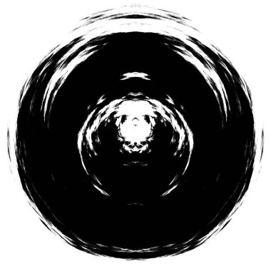 Siyah-Beyaz Grunge Üst üste bindirme elementi. Daire şekli, logo, rozet, etiket, simge. Soyut Tehlike Doku Arkaplanı. Kirli Vintage Monochrome Vektör İllüstrasyon Arkaplanı. Fırça Vuruşları Şablonu