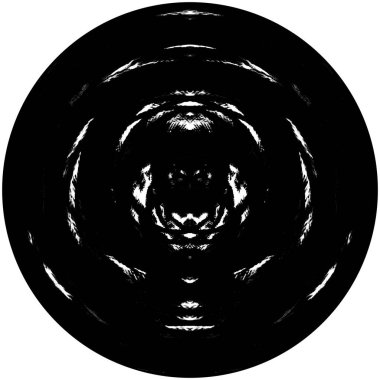 Siyah-Beyaz Grunge Üst üste bindirme elementi. Daire şekli, logo, rozet, etiket, simge. Soyut Tehlike Doku Arkaplanı. Kirli Vintage Monochrome Vektör İllüstrasyon Arkaplanı. Fırça Vuruşları Şablonu