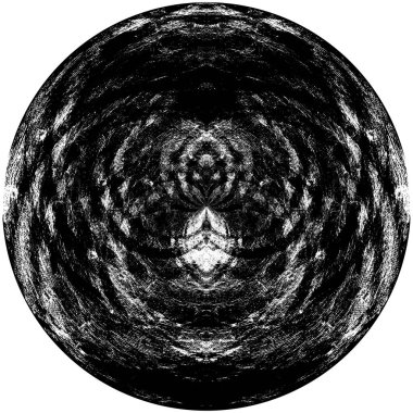 Siyah-Beyaz Grunge Üst üste bindirme elementi. Daire şekli, logo, rozet, etiket, simge. Soyut Tehlike Doku Arkaplanı. Kirli Vintage Monochrome Vektör İllüstrasyon Arkaplanı. Fırça Vuruşları Şablonu