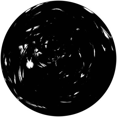Siyah-Beyaz Grunge Üst üste bindirme elementi. Daire şekli, logo, rozet, etiket, simge. Soyut Tehlike Doku Arkaplanı. Kirli Vintage Monochrome Vektör İllüstrasyon Arkaplanı. Fırça Vuruşları Şablonu