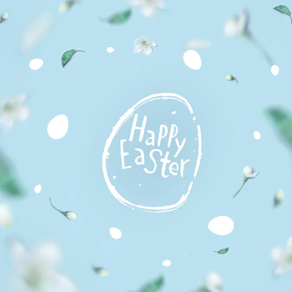 Minimal Easter and spring concept. Happy Easter in frame from flowers Concept Easter minimalism — Stock Photo, Image
