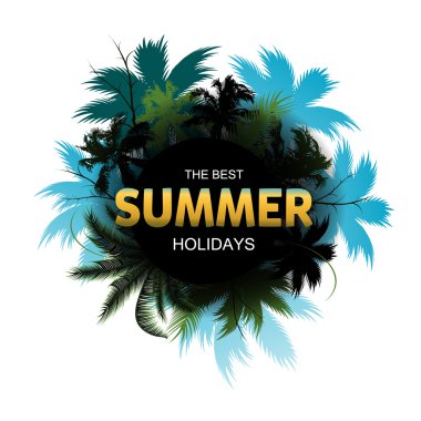 Summer Tropical Exotic Leaves and Branches composition with gold lettering clipart