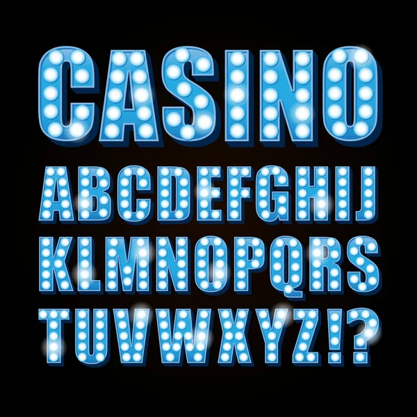 Vector blue neon lamp letters font show casino or theather