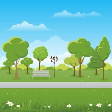 Spring landscape background. Public park Vector illustration. clipart