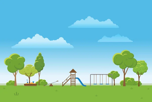 Lente landschap-achtergrond. Openbaar park vectorillustratie. — Stockvector