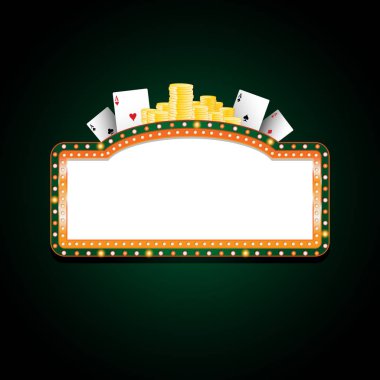 Retro neon tabela parlayan parlak yeşil ve turuncu casino