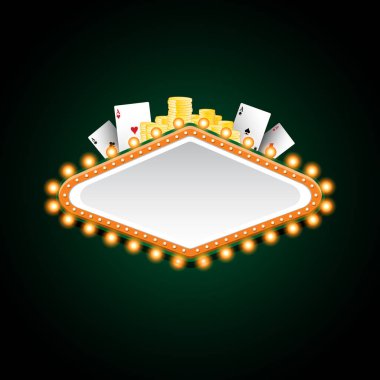 Retro neon tabela parlayan parlak yeşil ve turuncu casino