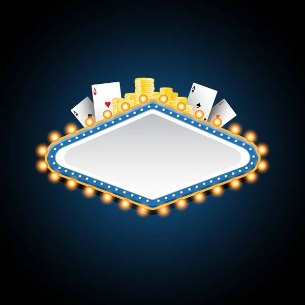 Lumineusement vert et orange casino lumineux néon signe rétro — Image vectorielle