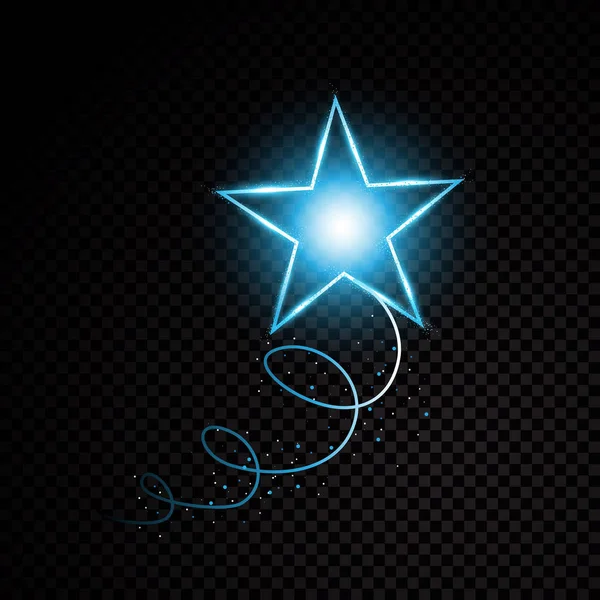 Синій блискучий спіральний зірковий пиловий слід іскристих частинок на прозорому фоні. Хвіст космічної комети. Векторна гламурна ілюстрація моди — стоковий вектор