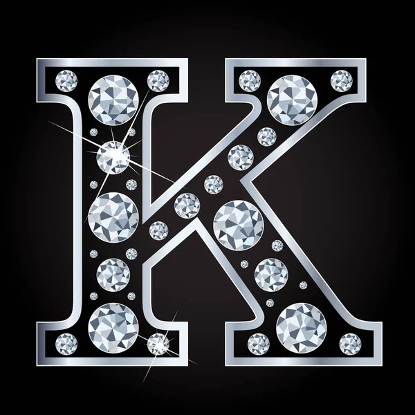 K Vektor Buchstabe mit Diamanten auf schwarzem Hintergrund isoliert — Stockvektor