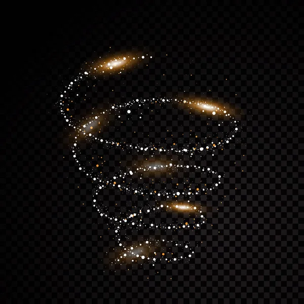 黄金の粒子抽象化スパイラル黒背景 — ストックベクタ