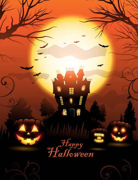 Oranje Halloween haunted house achtergrond — Stockvector