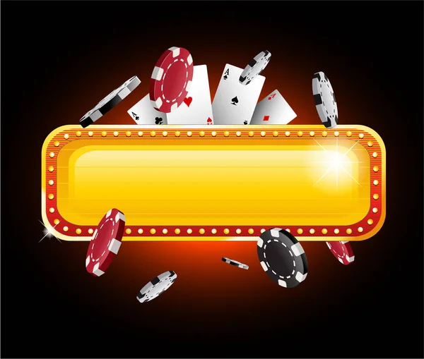 Vecteur d'or casino vegas signe avec explosion de jetons de poker — Image vectorielle