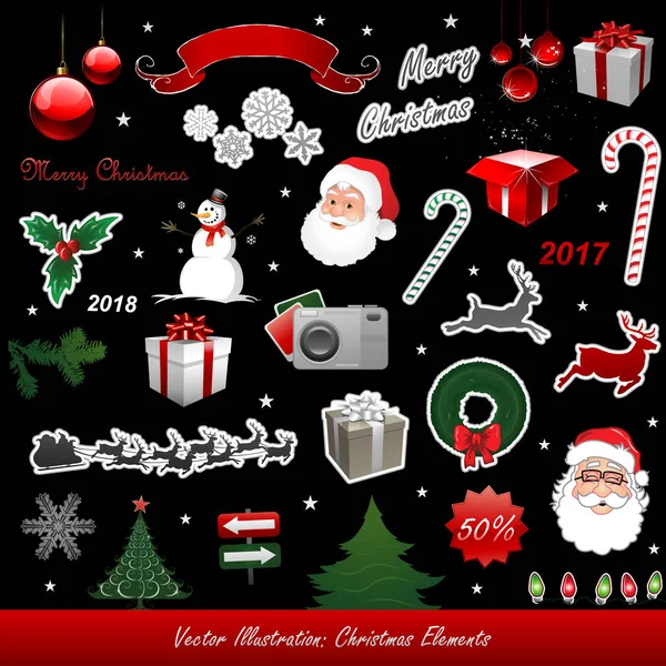 Christmas vector elements isolated on black — Stock Vector