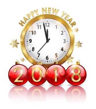 2018 yeni yıl altın saat ve Noel top harflerle