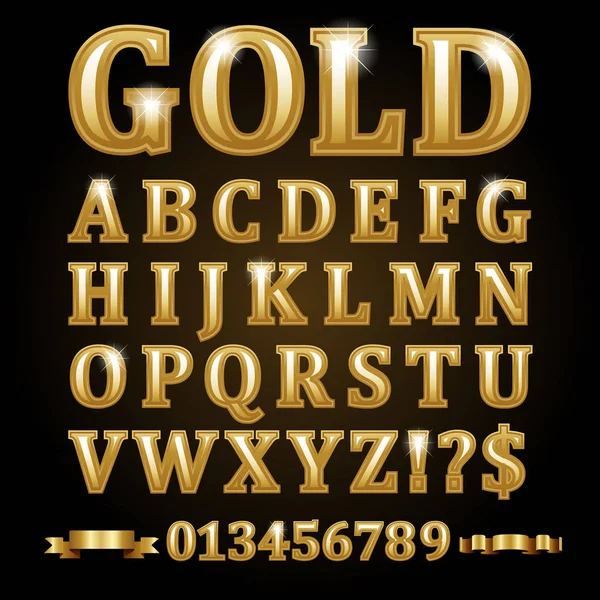 Letras alfabéticas doradas aisladas en negro — Vector de stock