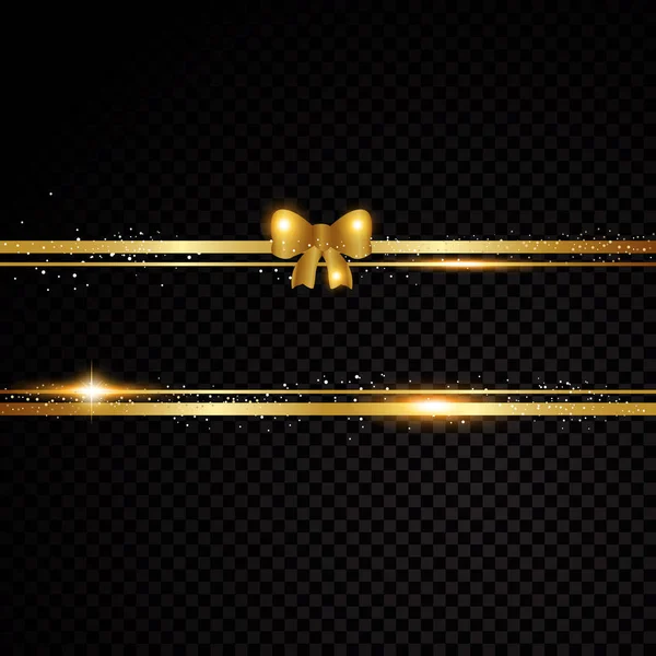 弓と光の効果で 2 つの黄金ライン。黒透明の背景上に分離。ベクトル図 — ストックベクタ