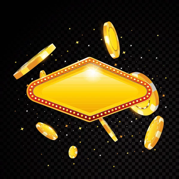 金色矢量赌场拉斯维加斯标志与扑克筹码爆炸 — 图库矢量图片