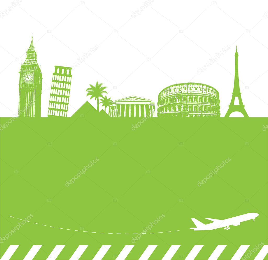 Vector travel background with famous landmarks